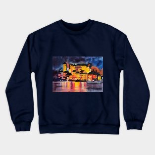 Cities by night travel illustration in watercolours Crewneck Sweatshirt